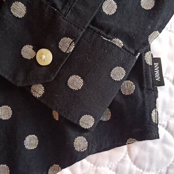 NWT New Armani Jeans $195 Navy White Linen-look Polka Dot button up shirt XS (4) - Picture 9 of 11